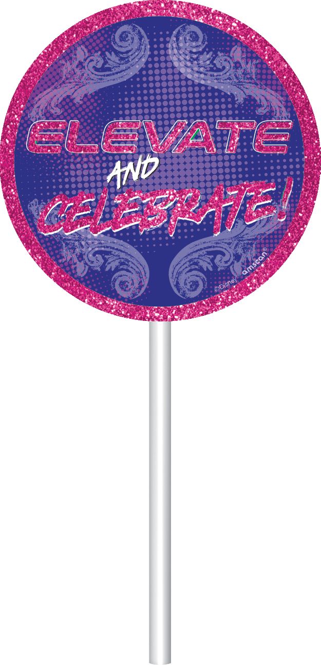 Disney Descendants "Celebrate" Plastic Fringe Scene Setter Background Decoration with Photo Booth Props, Purple, 36-in, 20-pk, for Birthday Party Front_Flat