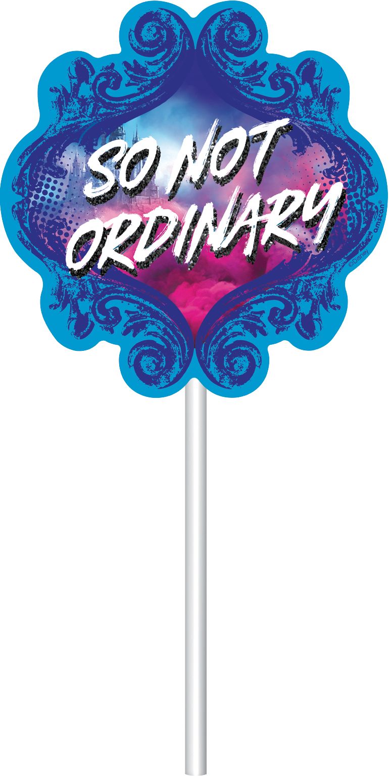 Disney Descendants "Celebrate" Plastic Fringe Scene Setter Background Decoration with Photo Booth Props, Purple, 36-in, 20-pk, for Birthday Party Front_Flat