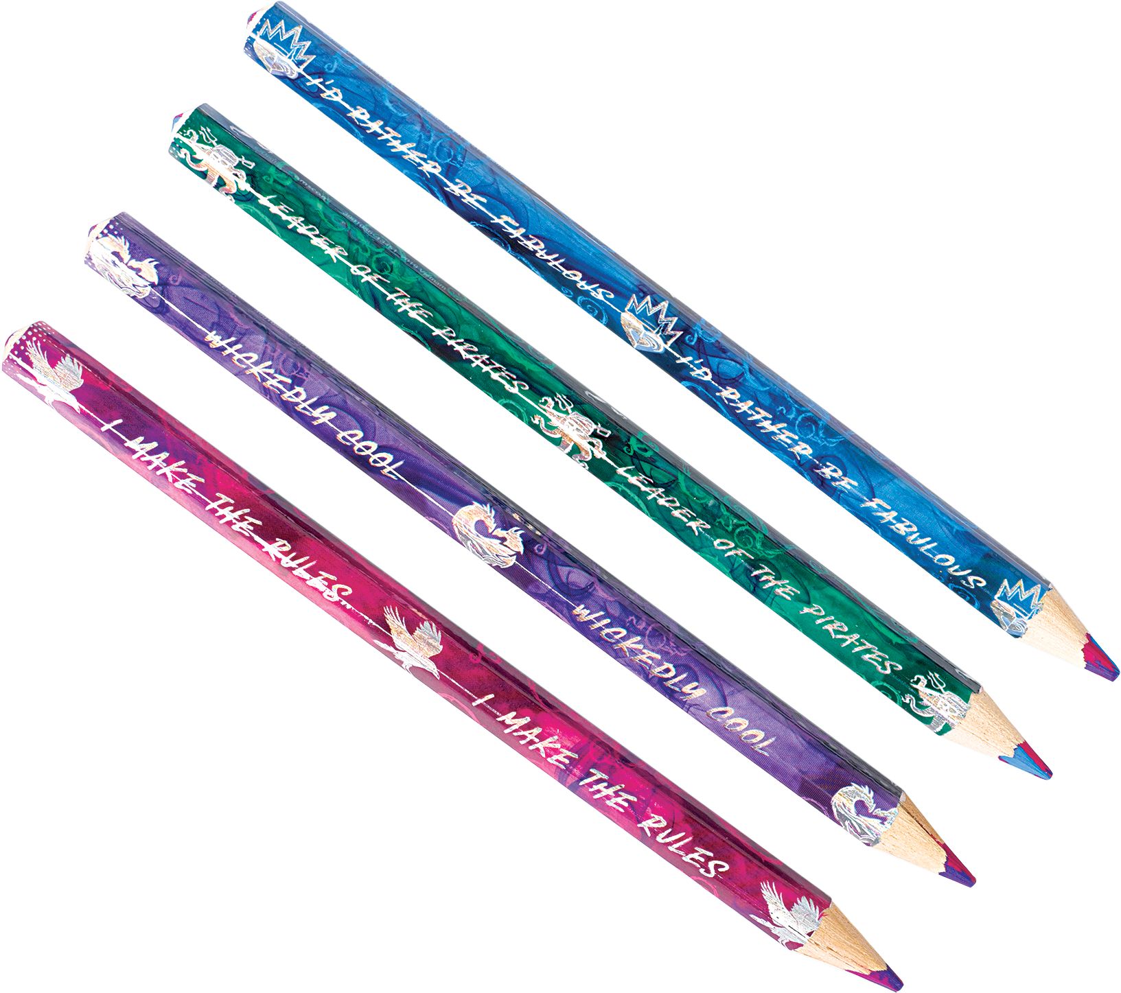Disney Descendants "I Make the Rules" Writing Pencils, Blue/Green/Purple/Pink, 4-pk, for Arts & Crafts/Birthday Favour Overhead_Flat