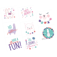 Llama Fun Easy to Apply Party Favour Tattoos, Sheet of 8, Ages 4+ Overhead_Flat