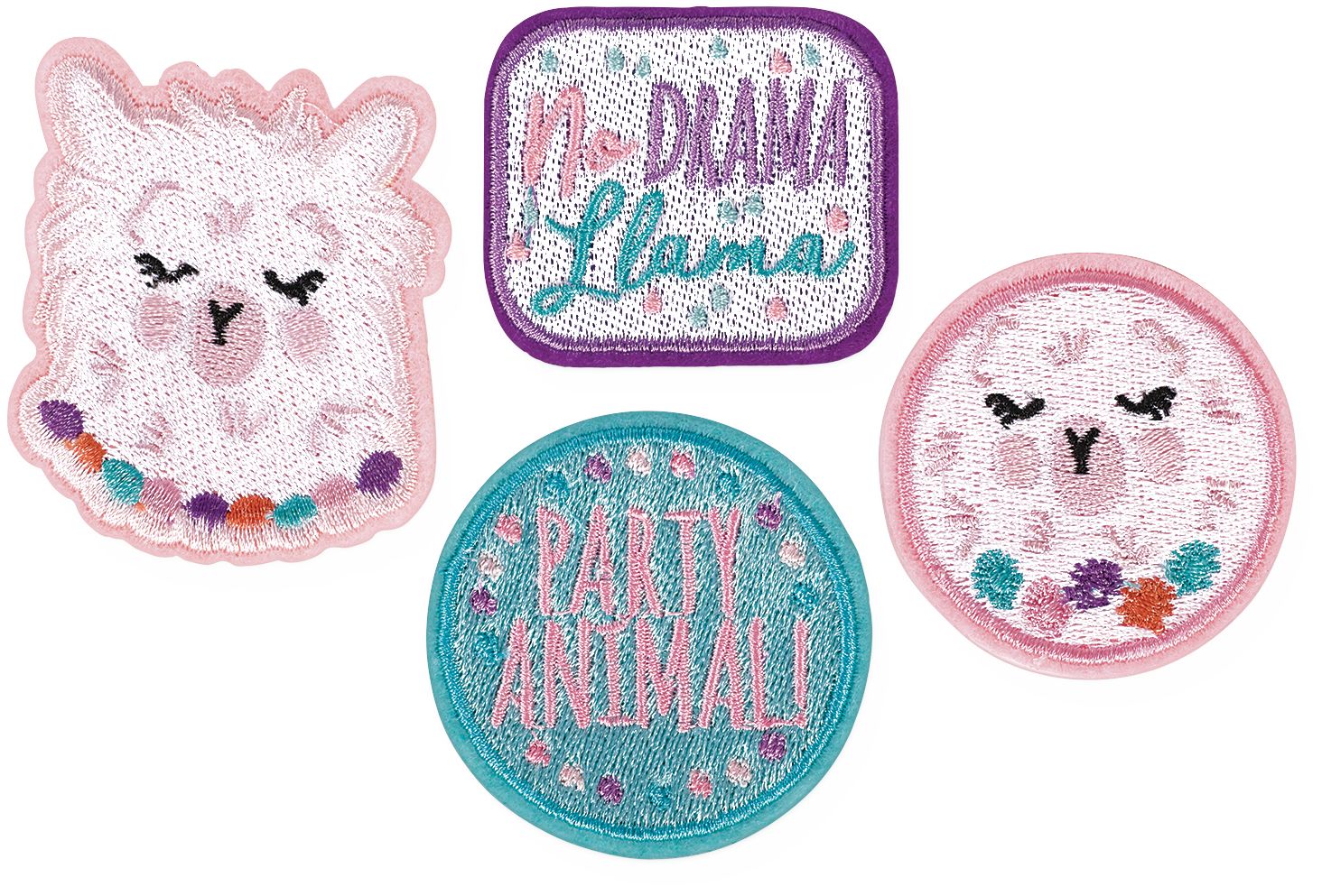 Llama Fun Fabric Patches for Birthday Party Favours, 4-pk Overhead_Flat