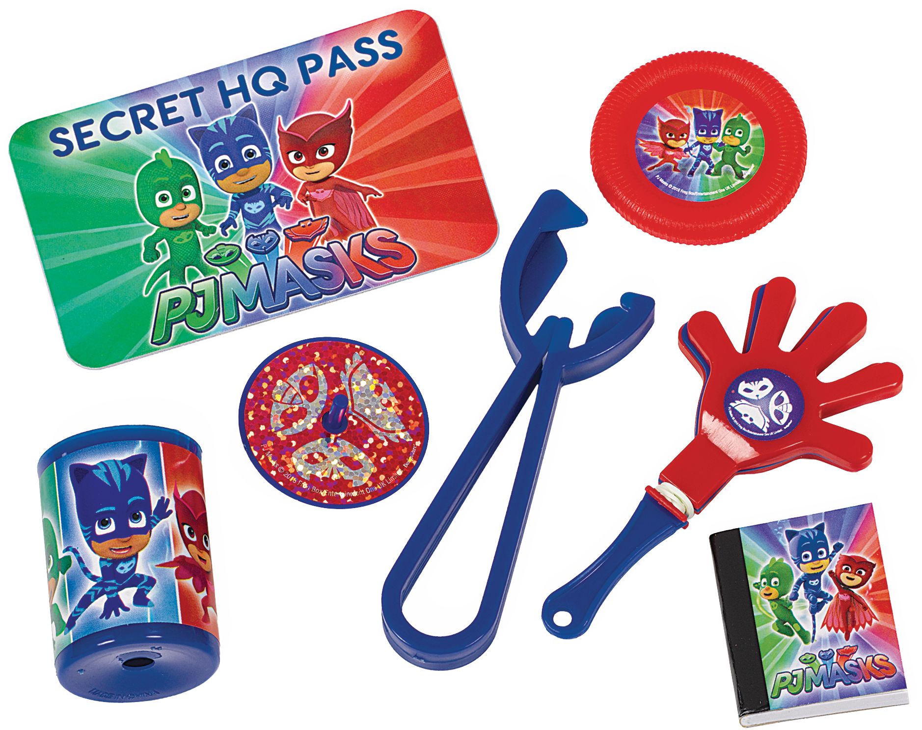 Cadeaux-surprises pour fête d'anniversaire Pyjamasques, paq. 48 Overhead_Flat