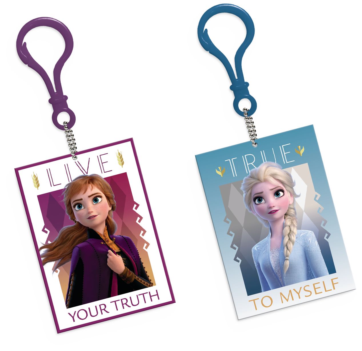 Disney Frozen "Live your Truth" Clip-On Keychains, Purple/Blue, 8-pk, for Birthday/Party Favour Overhead_Flat