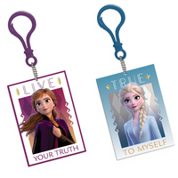 Disney Frozen "Live your Truth" Clip-On Keychains, Purple/Blue, 8-pk, for Birthday/Party Favour Overhead_Flat