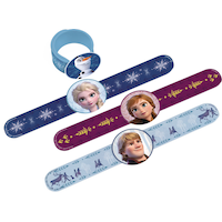 Disney Frozen Elsa/Anna/Olaf/Kristoff Slap Bracelets, Blue/Purple, One Size, 4-pk, Wearable Favours  for Birthdays Overhead_Plunge