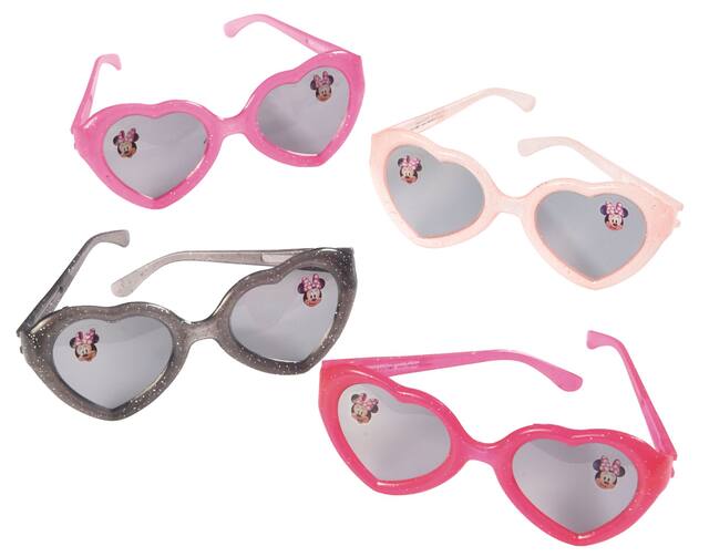 Disney Minnie Mouse Heart-Shaped Glitter Sunglasses, Pink/Black, One Size, 8-pk, Wearable Accessories for Birthdays Composite_or_Mixed