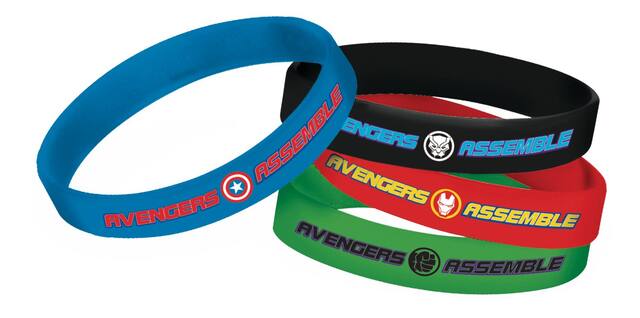 Disney Marvel Avengers Rubber Bracelet Wristbands, Blue/Black/Red/Green, One Size, 4-pk, Wearable Favours  for Birthdays Composite_or_Mixed