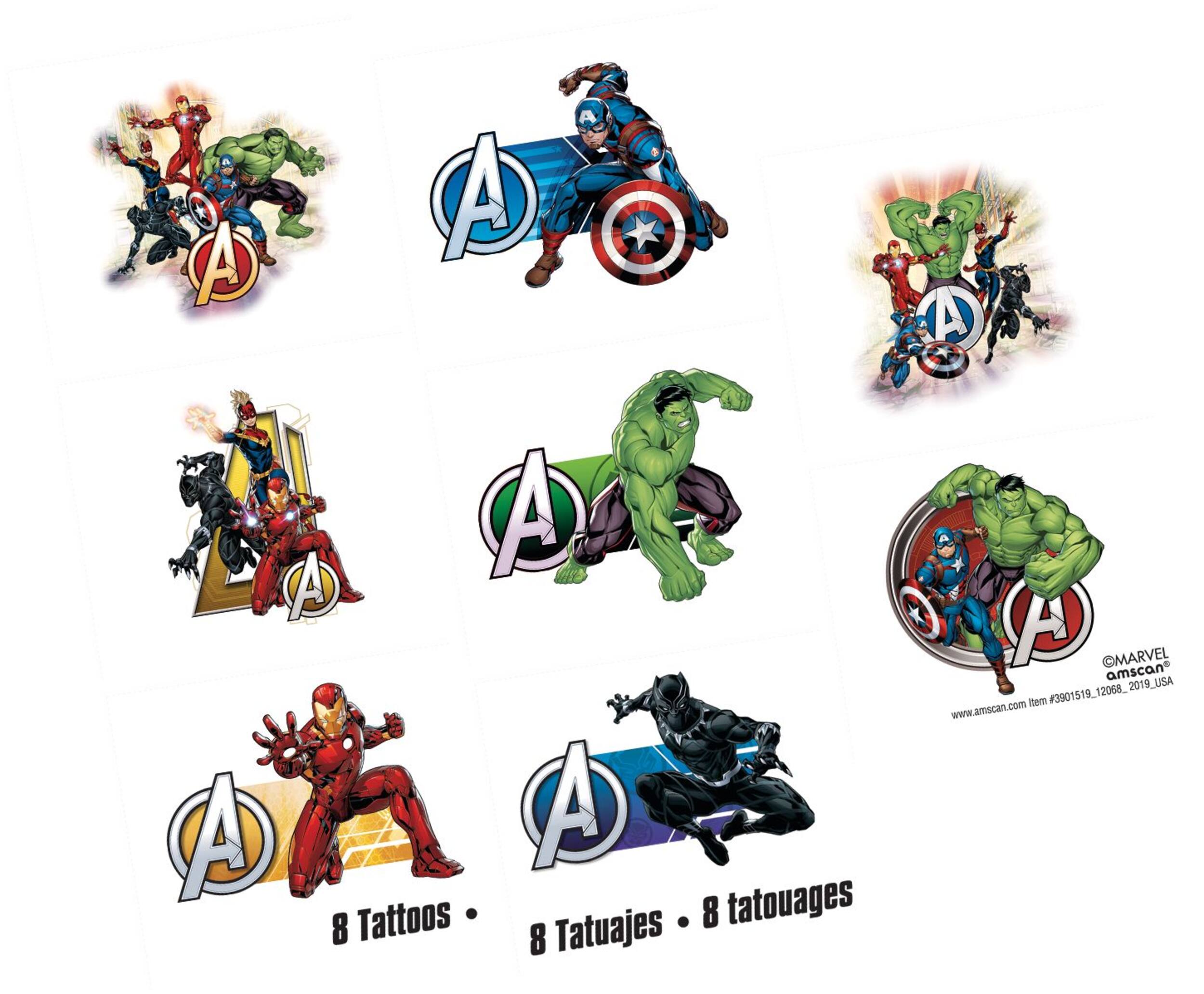 Disney Marvel Avengers Hulkiron Manblack Panther Assorted Temporary Tattoos Multi Coloured 8 1605