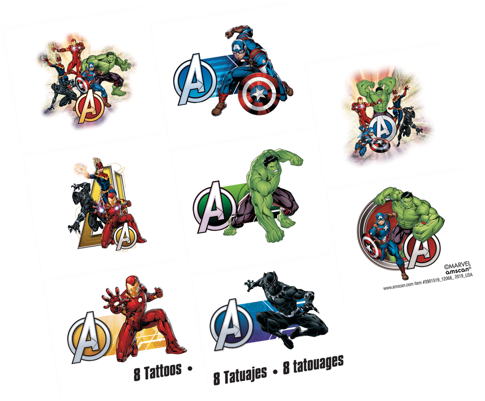 Disney Marvel Avengers Hulk/Iron Man/Black Panther Assorted Temporary ...