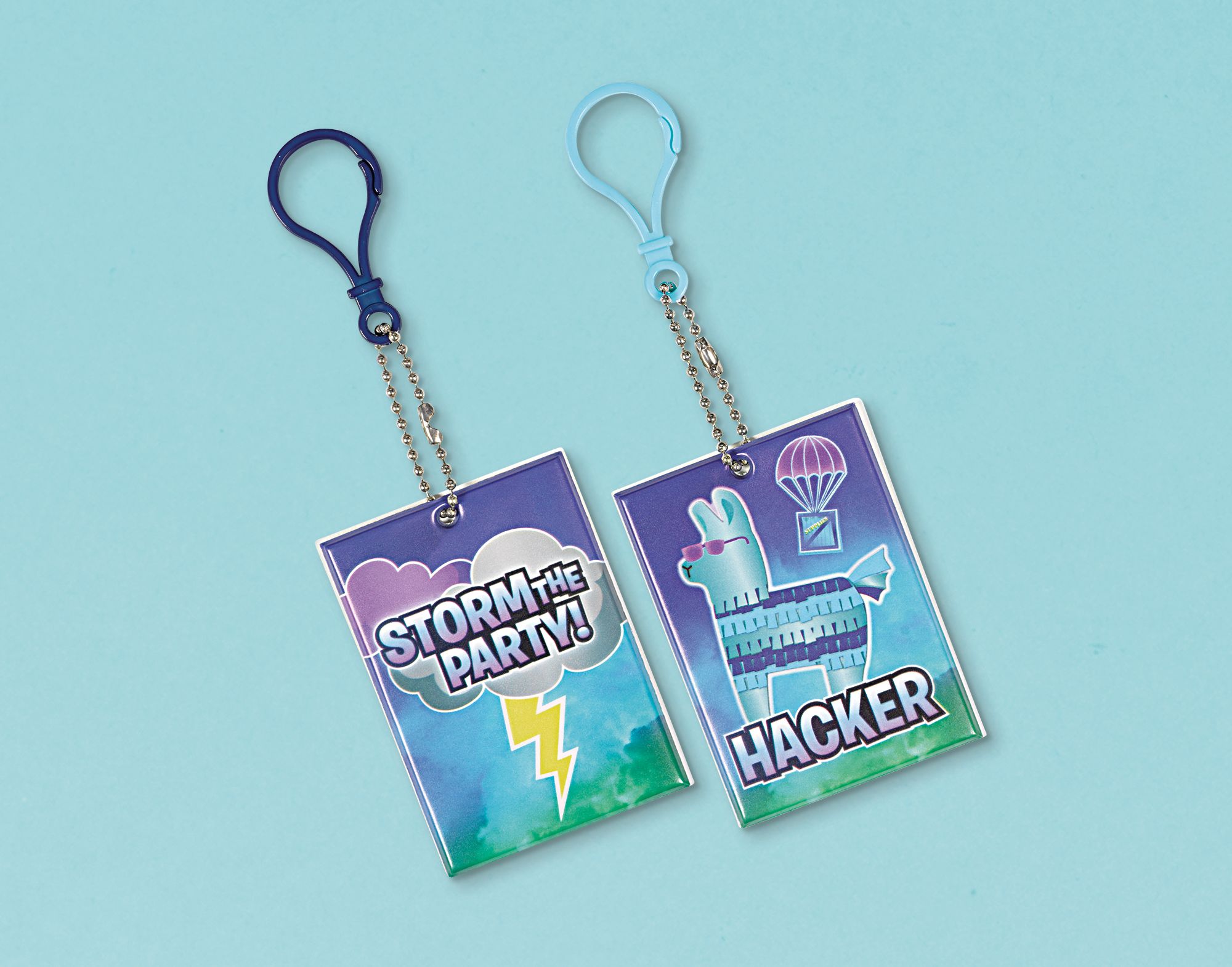 Battle Royal "Storm The Party" Clip-On Keychains, Blue, 8-pk, for Birthday/Party Favour Overhead_Flat