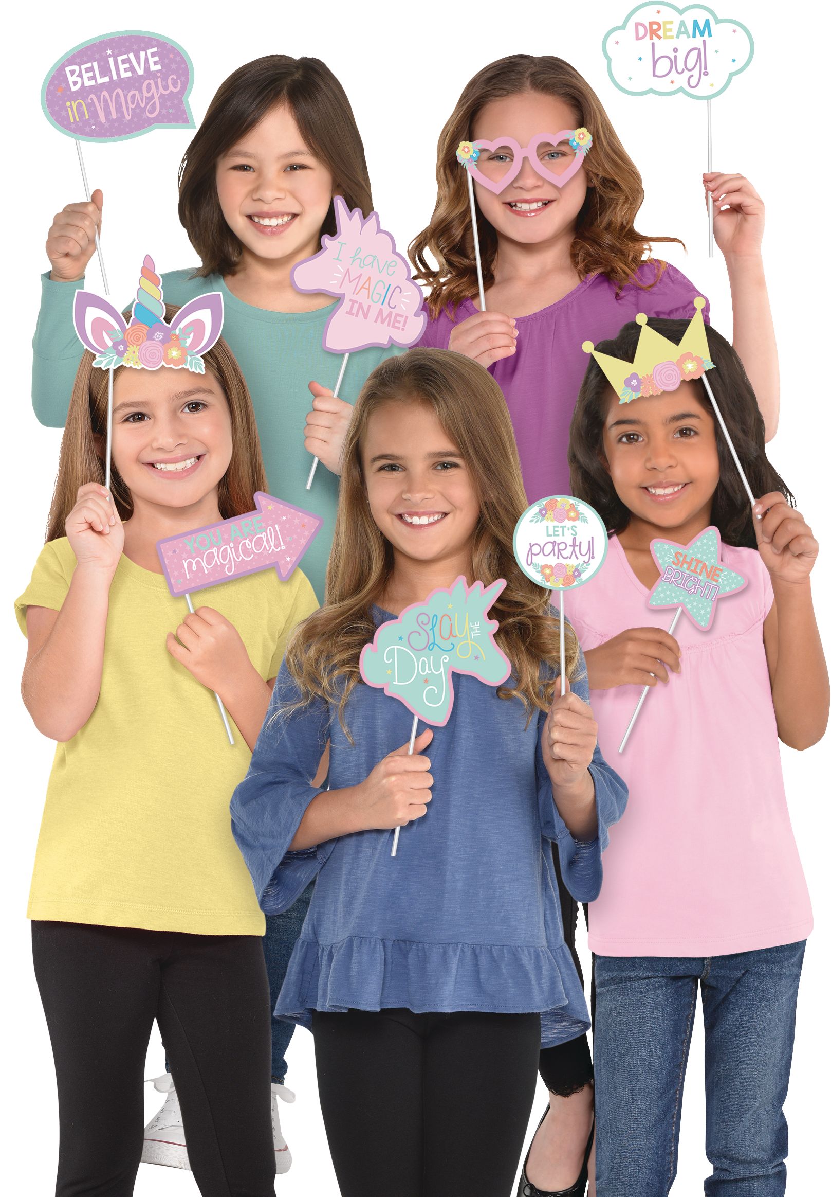 Unicorn Party Photo Prop Kit Birthday Decorations, 13-pc Front_Flat