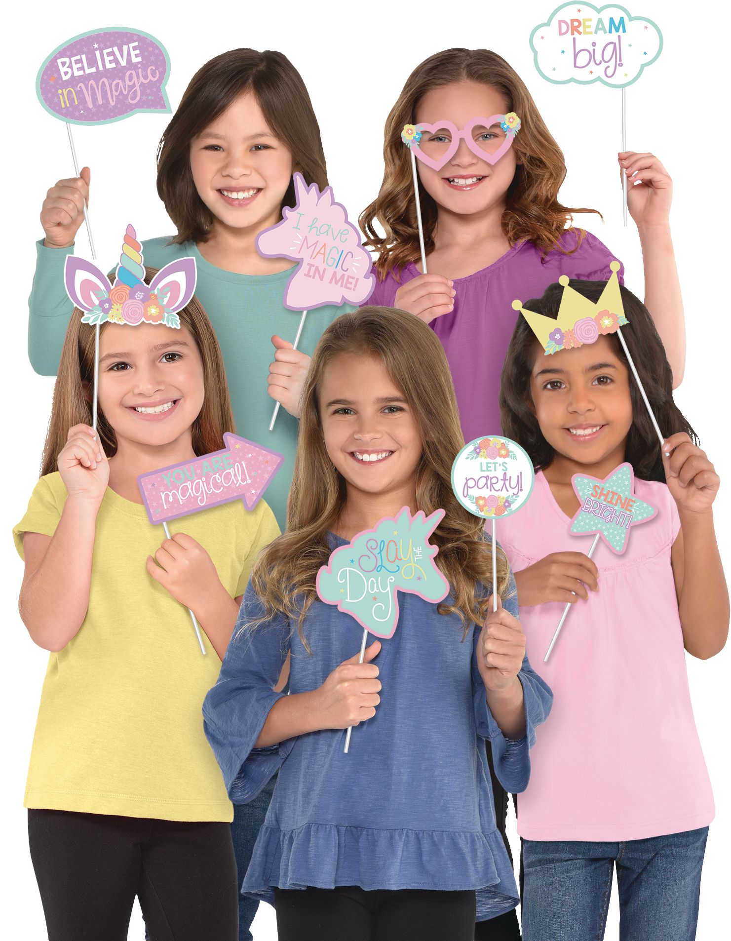 Unicorn Party Photo Prop Kit Birthday Decorations, 13-pc Front_Flat