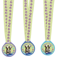 "Woof" Party Pups Award Medals, Green/Purple, One Size, 12-pk, Wearable Accessory Favours for Birthdays Front_Flat