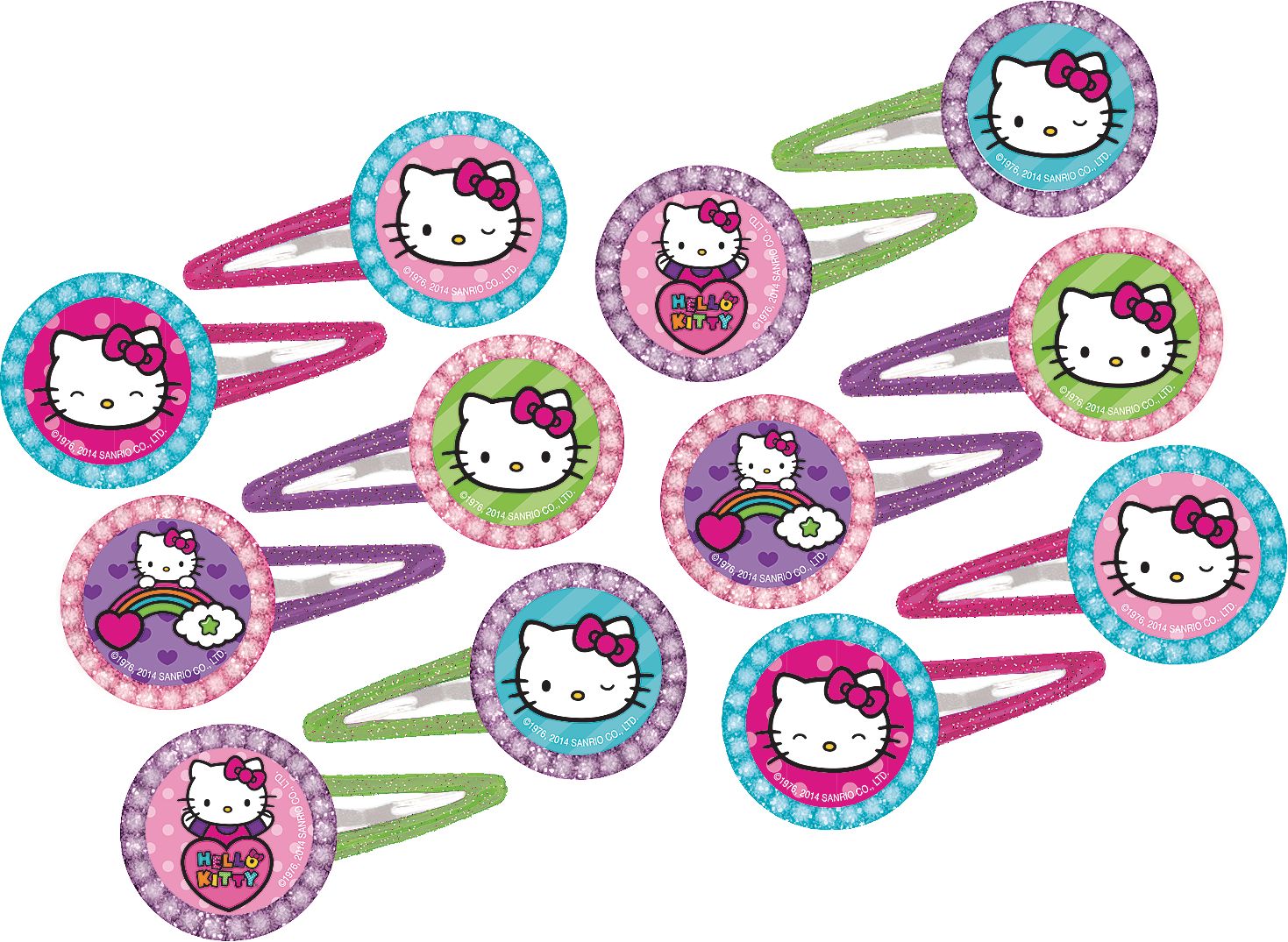 Rainbow Hello Kitty Hair Clips for Birthday Party Favours, 12-pk Composite_or_Mixed
