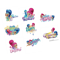 Shimmer and Shine Tattoos for Birthday Party Favours, 1 Sheet of 8 Overhead_Flat