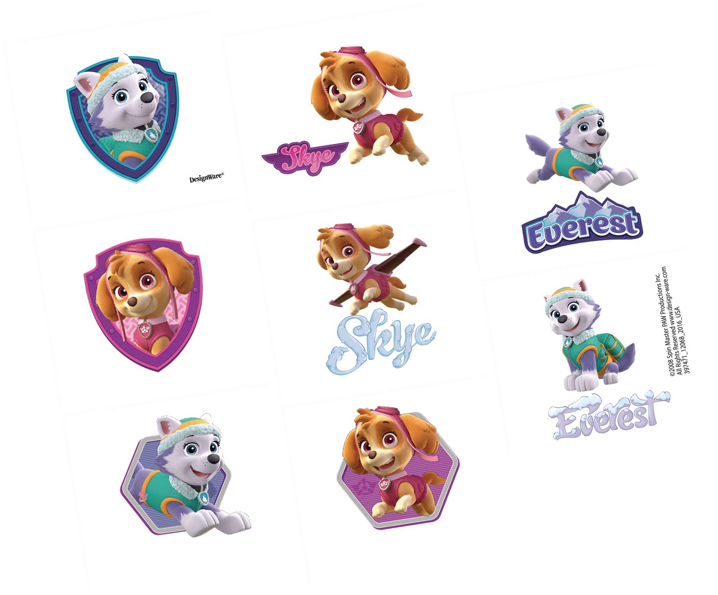 PAW Patrol Tattoos, Pink, 1 Sheet Front_Angled_Right