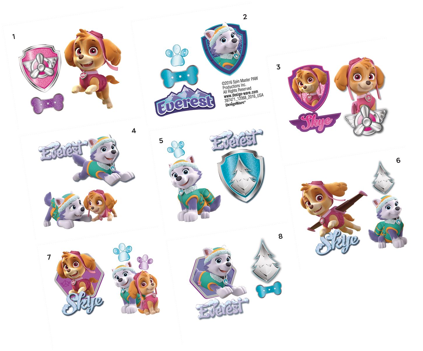 PAW Patrol Tattoos, Pink, 1 Sheet Front_Angled_Right