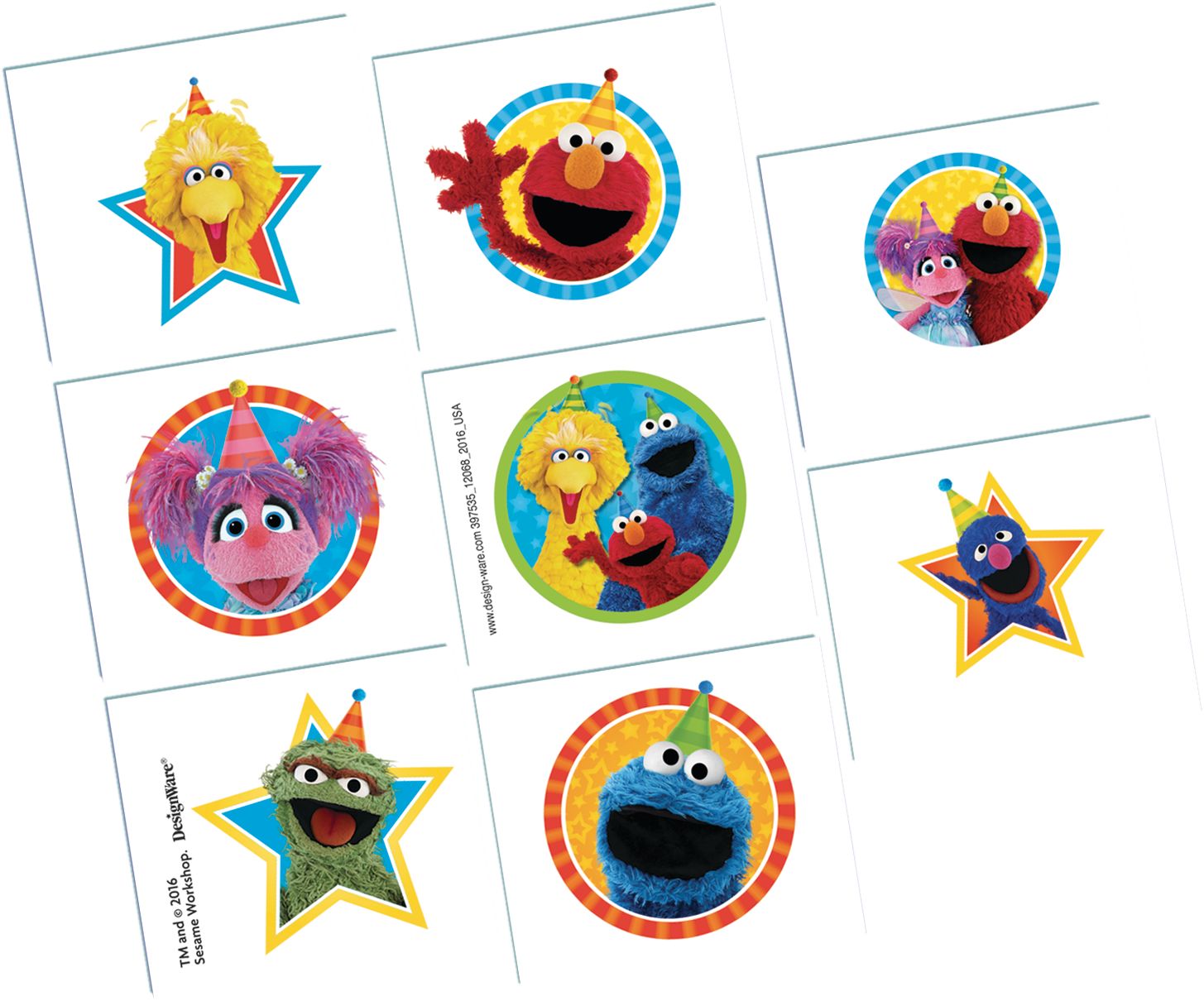 Sesame Street Easy to Apply Temporary Party Favour Tattoos, 8-pc, Ages 4+ Overhead_Flat