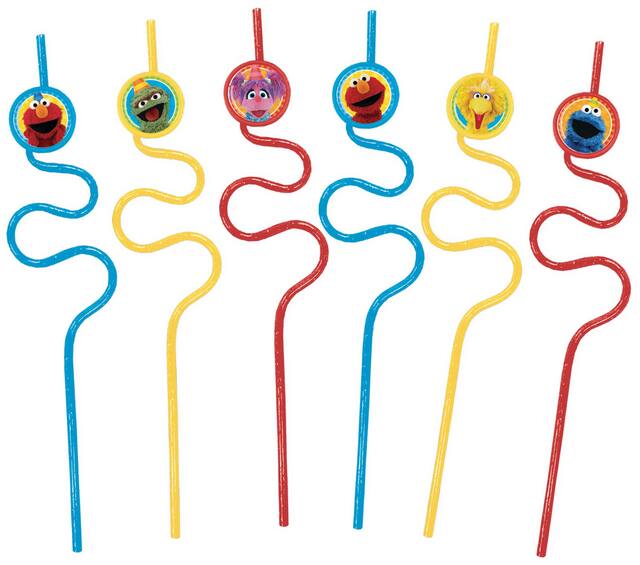 Pailles amusantes pour fête d'anniversaire Sesame Street, bleu/rouge/jaune, paq. 12 Overhead_Flat