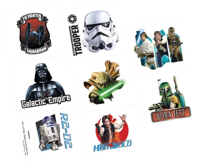 Star Wars Easy to Apply Temporary Party Favour Tattoos, 8 pc, Ages 4+ Overhead_Flat