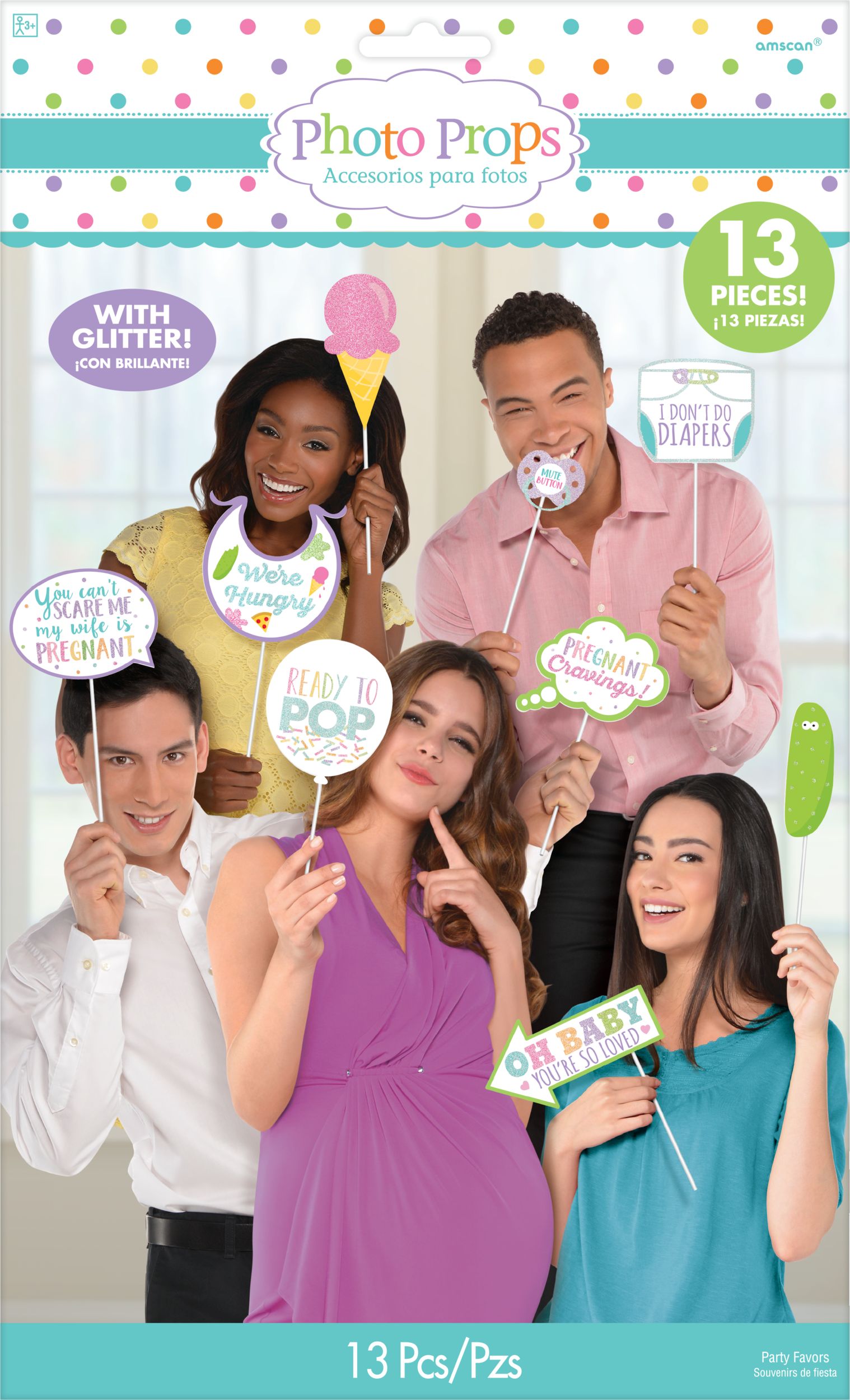 Glitter Baby Shower Photo Booth Props, 13-pc Front_Flat