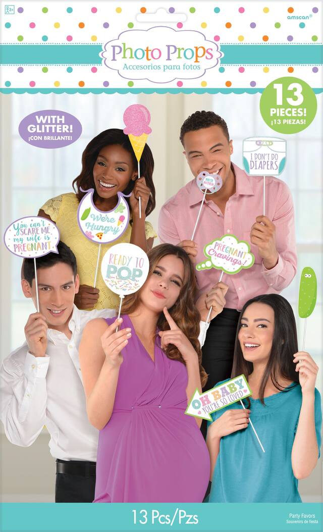 Glitter Baby Shower Photo Booth Props, 13-pc Front_Flat