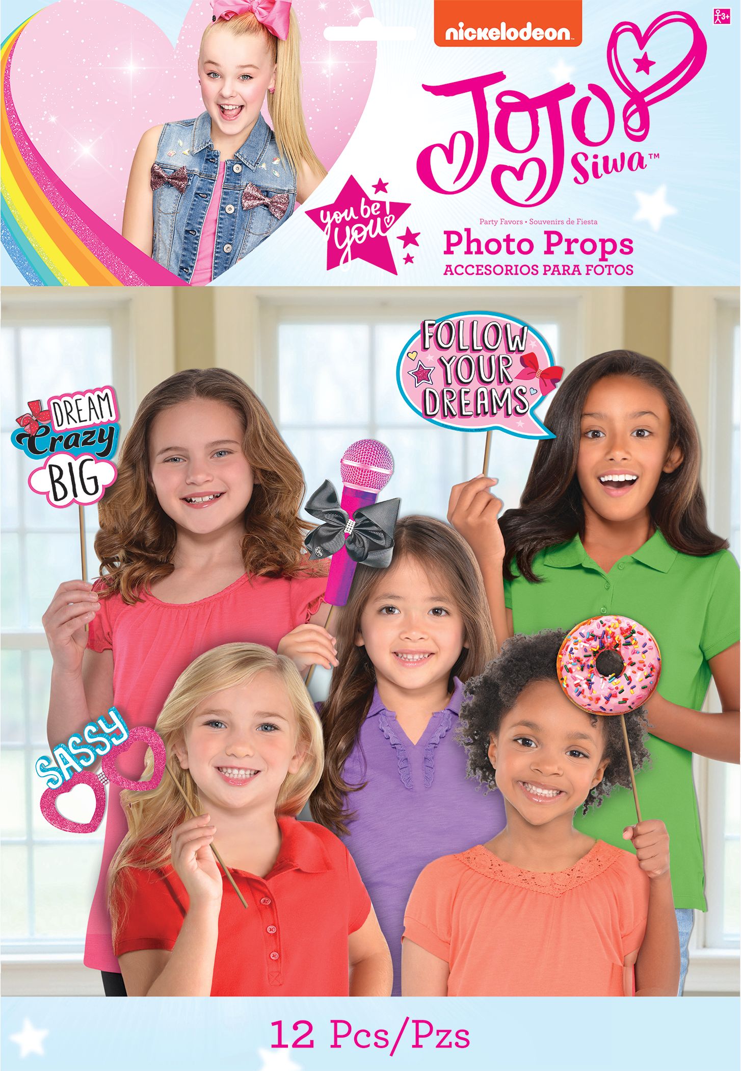 Nickelodeon JoJo Siwa Plastic Scene Setter Background Decoration with Photo Booth Props, Pink/Blue, 14.5-in, 12-pk, for Birthday Party Front_Flat