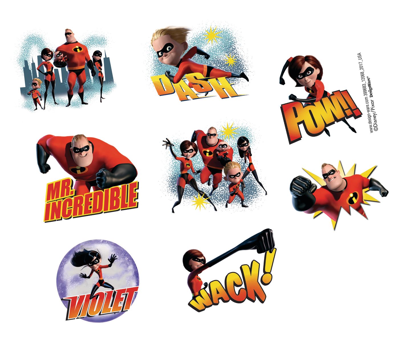 Disney Incredibles 2 Tattoos for Birthday Party Favours, 1 Sheet Overhead_Flat