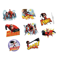 Tatouages pour cadeaux-surprises pour fête d'anniversaire, Disney Les Incroyables 2, 1 feuille Overhead_Flat