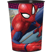 Disney Marvel Spider-Man Plastic Reusable Favour Cup, Red/Blue, 16-oz, for Birthday Party Front_Flat