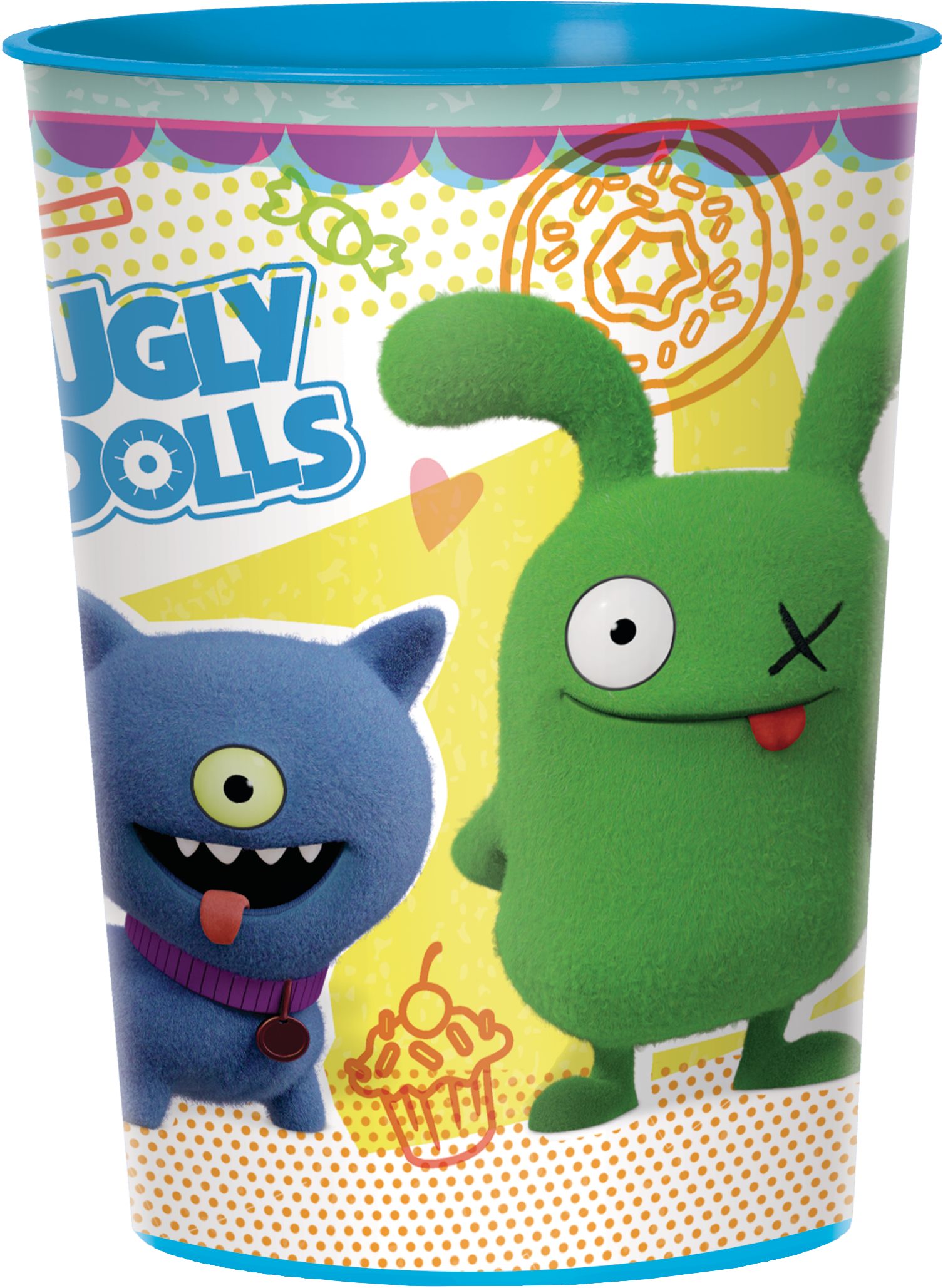 Ugly Dolls Plastic Reusable Favour Cup, Blue/Green, 16-oz, for Birthday Party Front_Flat