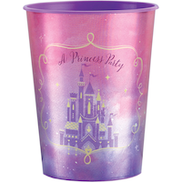 Disney Princess Once Upon A Time "A Princess Story" Plastic Reusable Favour Cup, Pink/Purple, 16-oz, for Birthday Party Front_Elevated