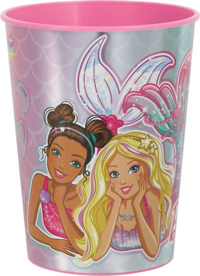 Barbie Mermaid Iridescent Birthday Party Favour Cup, Pink, 16-oz Front_Flat