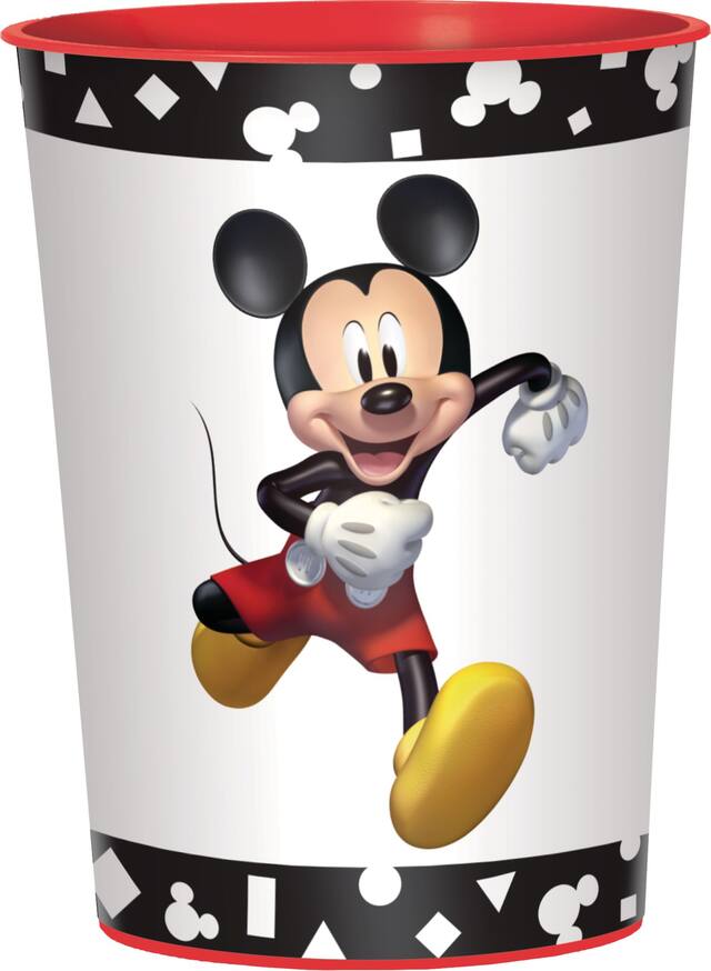 Disney Mickey Mouse Plastic Reusable Favour Cup, Black/White, 16-oz, for Birthday Party Front_Elevated