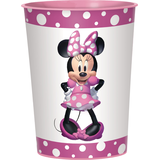 Disney Minnie Mouse Plastic Reusable Favour Cup, Pink/White, 16-oz, for Birthday Party Front_Elevated