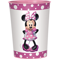 Disney Minnie Mouse Plastic Reusable Favour Cup, Pink/White, 16-oz, for Birthday Party Front_Elevated