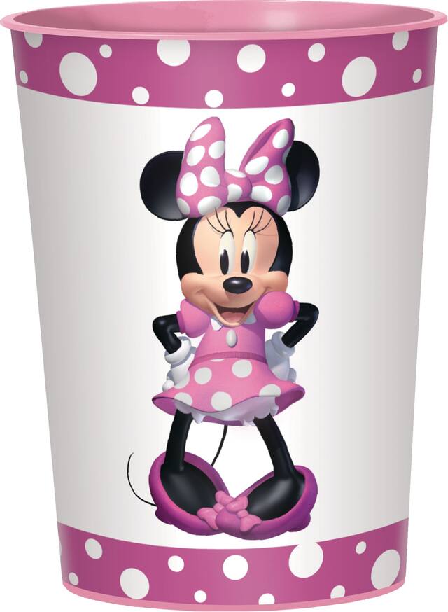 Disney Minnie Mouse Plastic Reusable Favour Cup, Pink/White, 16-oz, for Birthday Party Front_Elevated