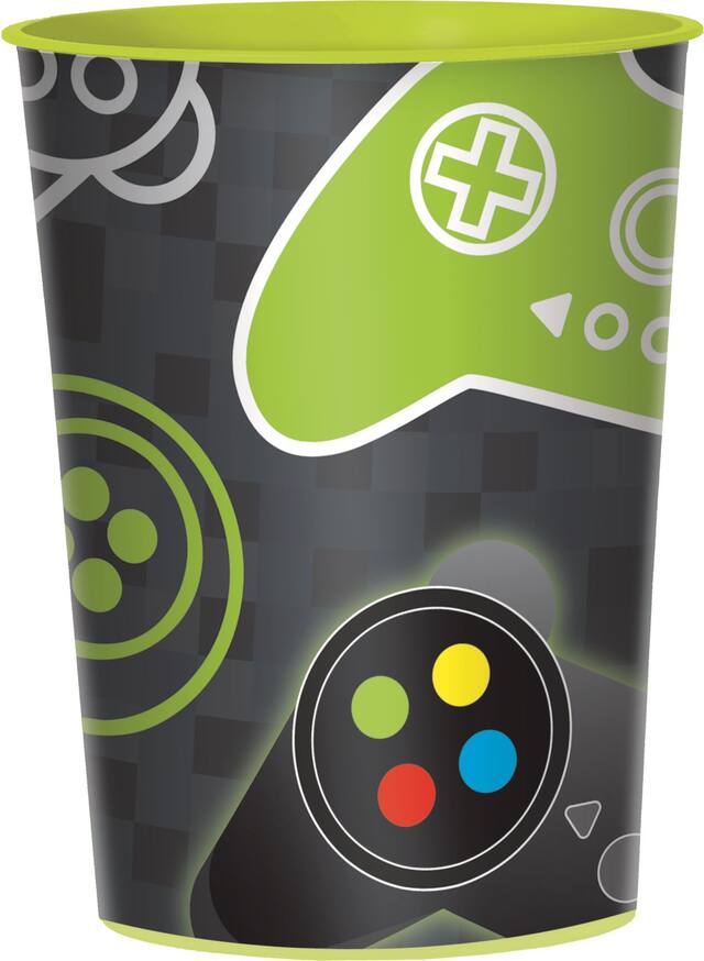 Level Up Video Game Reusable Party Favour Cup, Grey/Green, 16-oz Front_Elevated