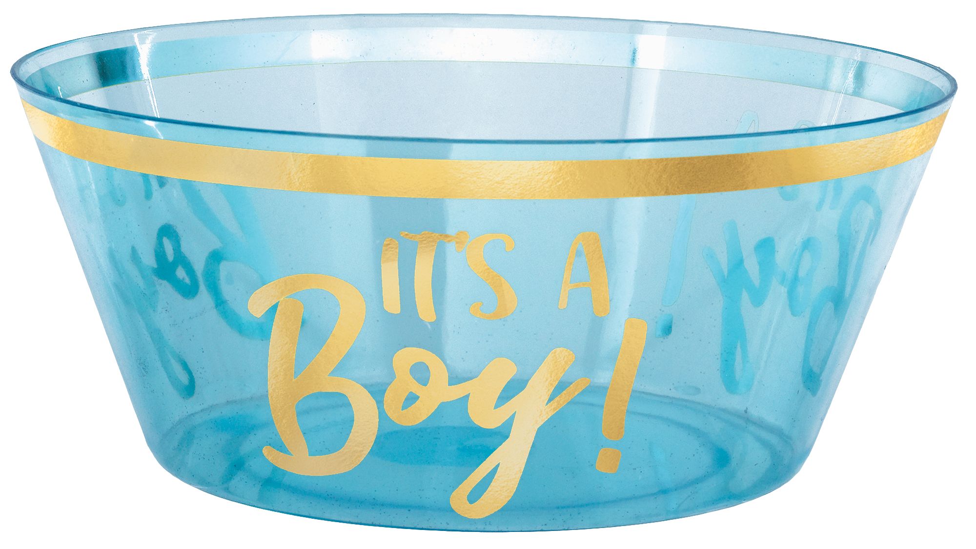 "It's a Boy" Round Plastic Reusable Serving Bowl, Blue/Gold, 10-in, for Gender Reveal/Baby Shower Front_Elevated