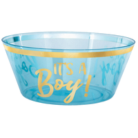 "It's a Boy" Round Plastic Reusable Serving Bowl, Blue/Gold, 10-in, for Gender Reveal/Baby Shower Front_Elevated