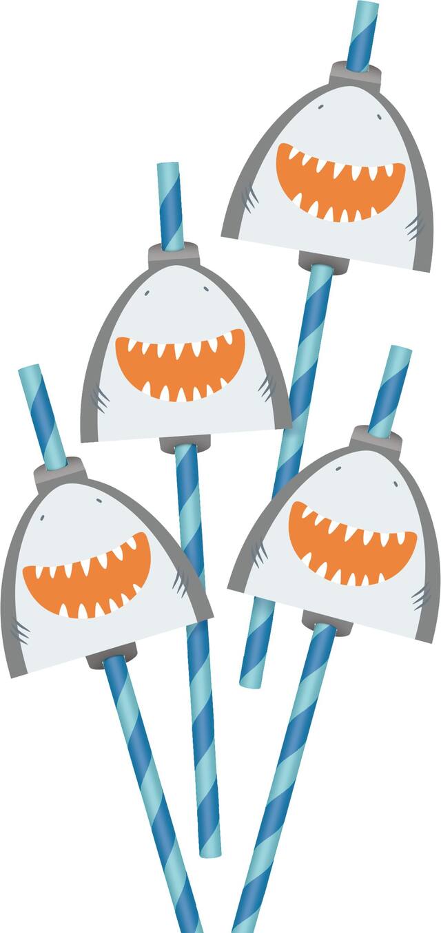 Pailles en papier pour fête d’anniversaire de requin pirate, paq. 12 Overhead_Flat