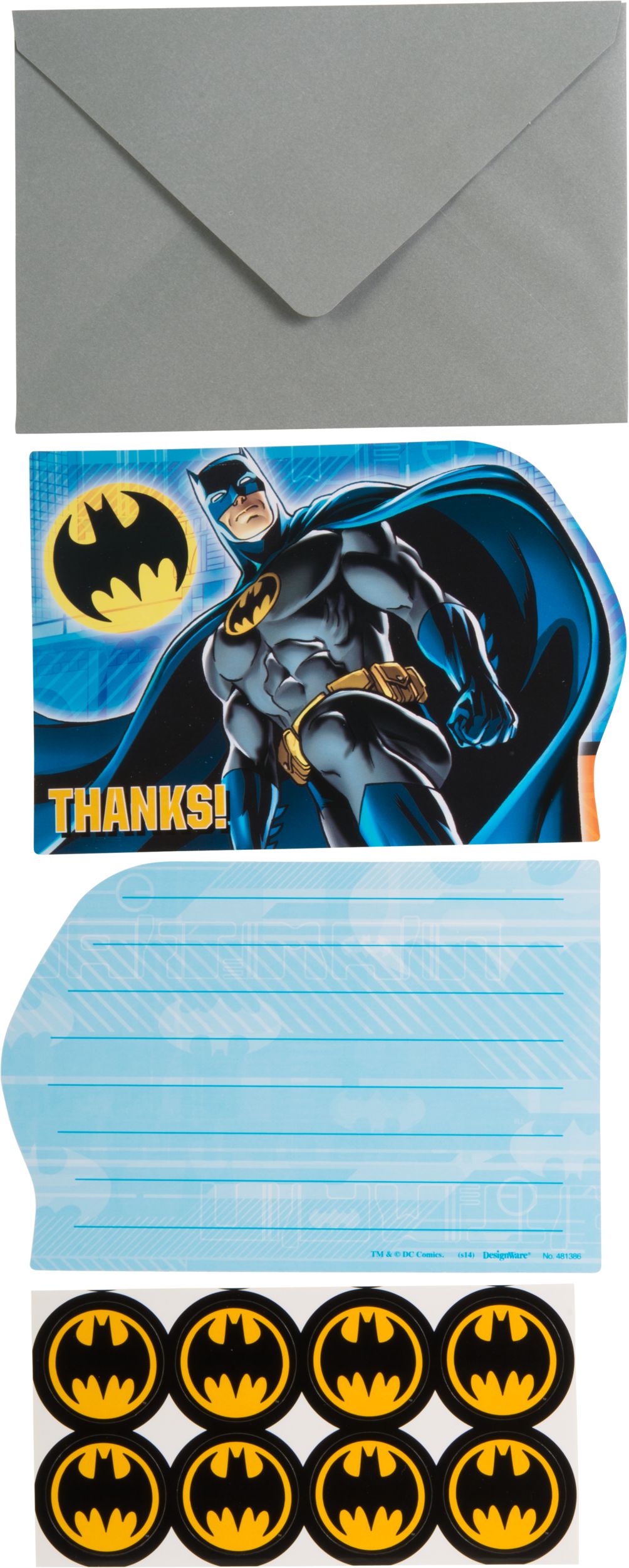Batman Birthday Party Thank You Notes, 8-pk Overhead_Flat