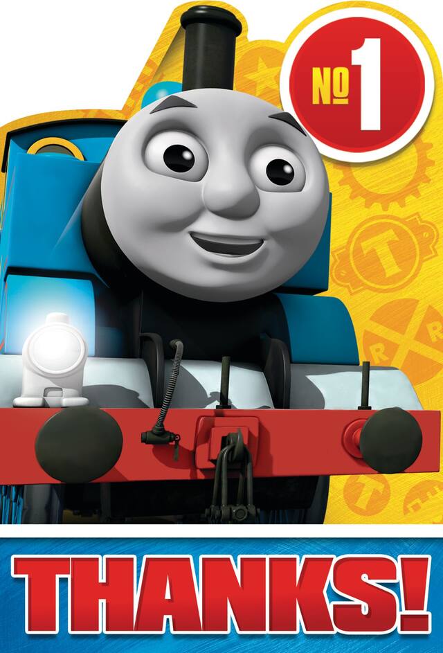 Thomas & Friends "Thanks" Thank You Notes, Blue/Red/Yellow, 8-pk, for Birthday Party Front_Flat