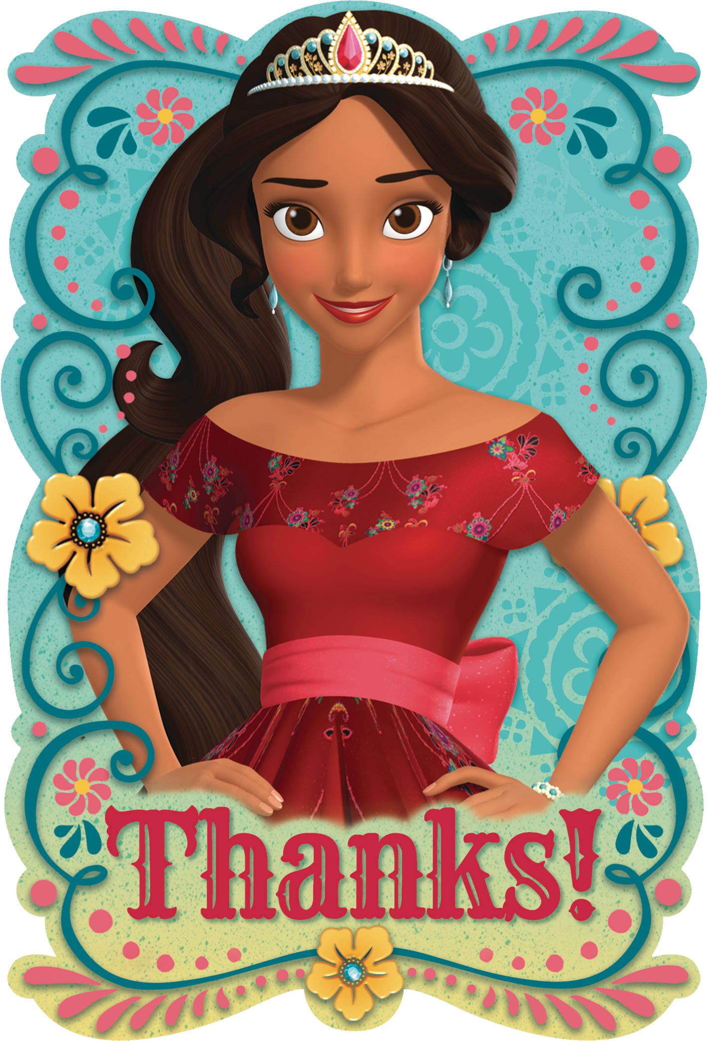Disney Elena of Avalor "Thanks" Thank You Notes, Blue/Red, 8-pk, for Birthday Party Front_Flat