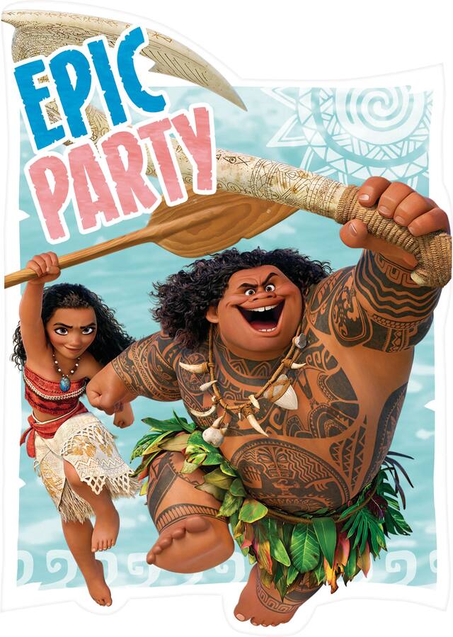 Disney Moana "Epic Party" Paper Party Invitations with Envelopes, Multi-Coloured, 8-pk, for Birthday Party Front_Flat