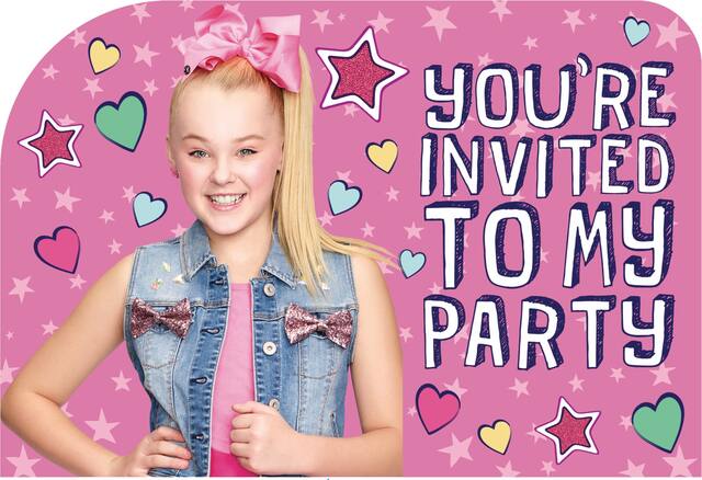 Invitations pour fête d’anniversaire JoJo Siwa, paq. 8 Front_Flat