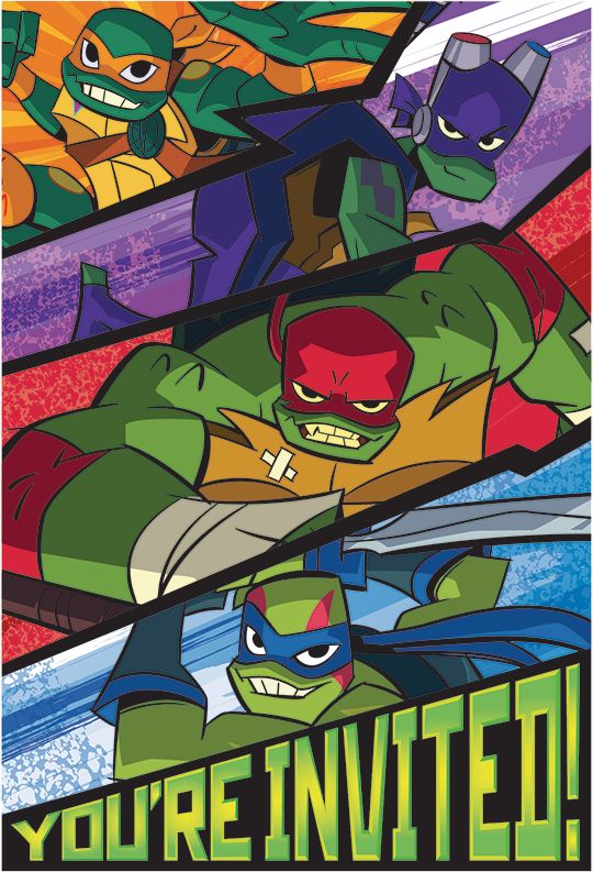 Invitations pour fête d’anniversaire Le Destin des Tortues Ninja, paq. 8 Front_Flat