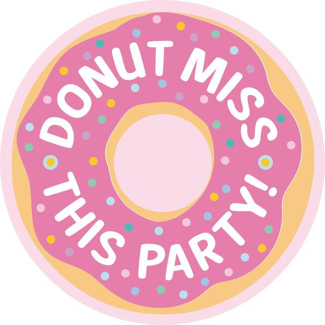 "Donut Miss This Party" Paper Party Invitations with Envelopes, Pink, 8-pk, for Birthday Party Front_Flat
