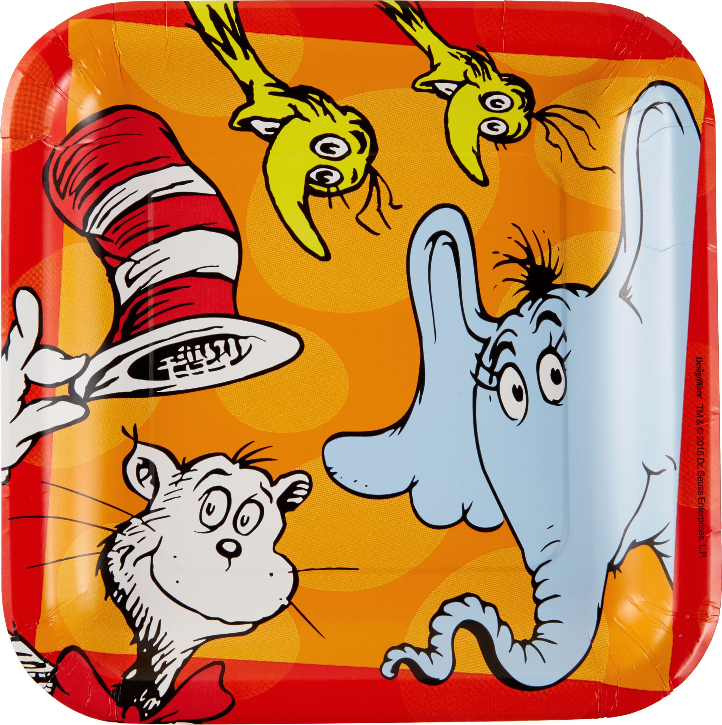 Dr. Seuss Square Lunch Birthday Party Plates, 9-in, 8-pk Overhead_Flat