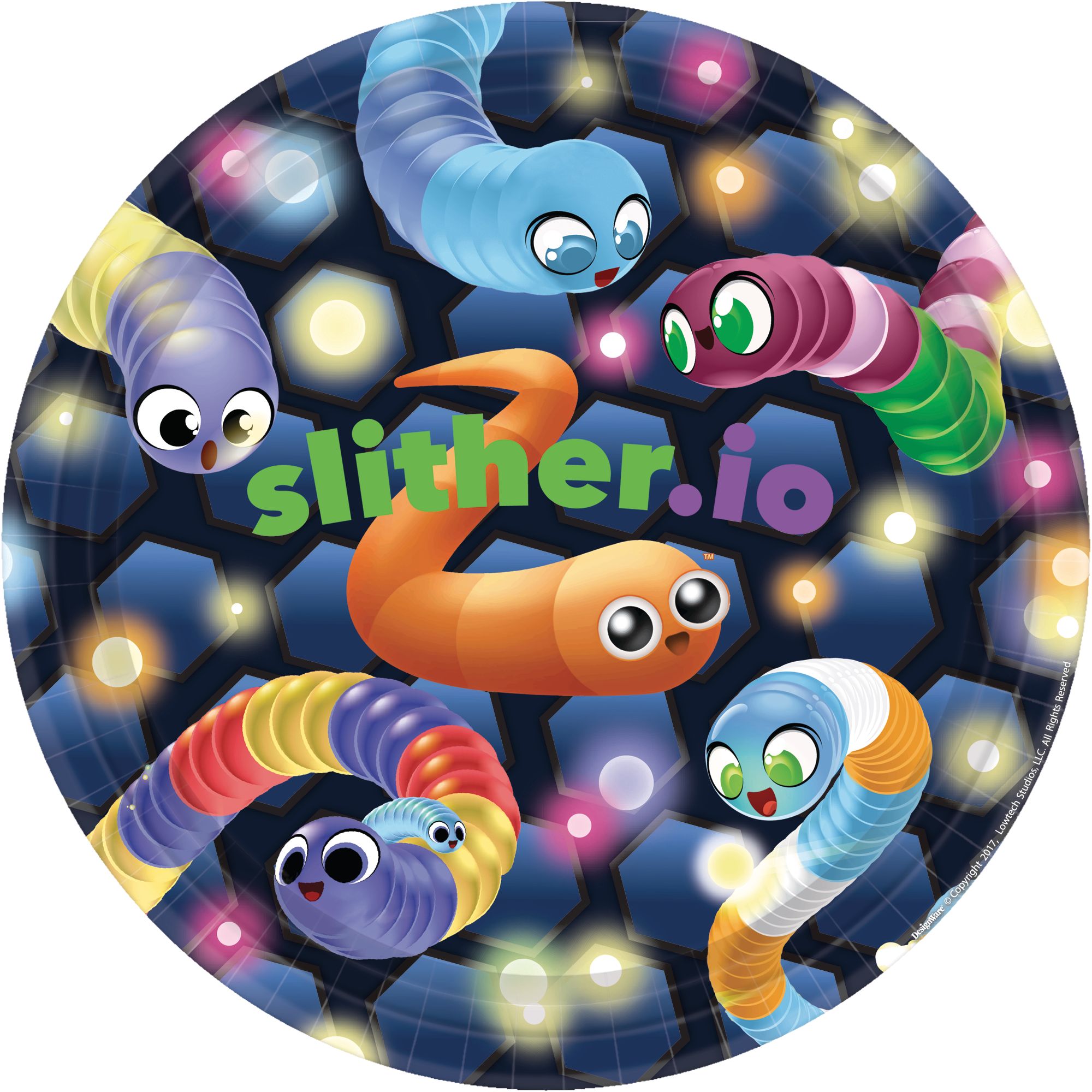 Assiettes à dîner jetables pour fête d'anniversaire, Slither.io, paq. 8 Overhead_Flat